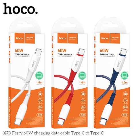 Cáp sạc dây dù Hoco X70 (c-c) 2 đầu Type-C ra Type-C 60W chính hãng [BH 1 NĂM]
