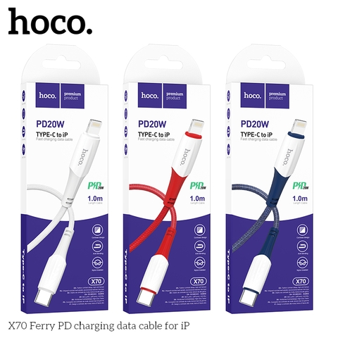 Cáp sạc dây dù Hoco X70 (c-l) Type C ra iPhone Lightning 20W chính hãng [BH 1 NĂM]