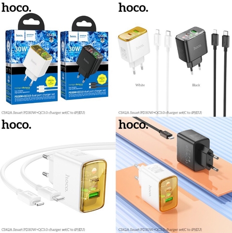 Bộ sạc nhanh 30w HOCO CS42A (c-l) (cáp type c ra iphone lightning) (1 cổng type-c vs 1 cổng usb) PD QC3.0 chính hãng [BH 1 năm]