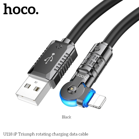 CÁP SẠC NHANH 2.4A HOCO U118 USB RA IPHONE ĐẦU XOAY 180 ĐỘ CÓ LED SIÊU ĐẸP [BH 1 NĂM]