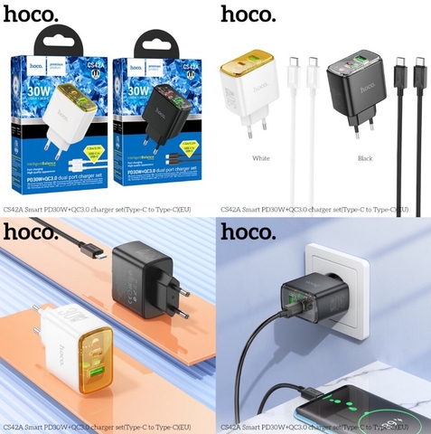 Bộ sạc nhanh 30w HOCO CS42A (c-c) (cáp 2 đầu type-c ra typec) (1 cổng type-c vs 1 cổng usb) PD QC3.0 chính hãng [BH 1 năm]