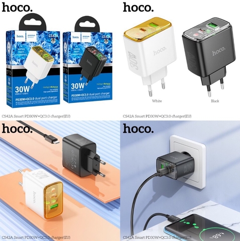 Cóc sạc nhanh 30w HOCO CS42A (1 cổng type-c vs 1 cổng usb) PD QC3.0 chính hãng [BH 1 năm]