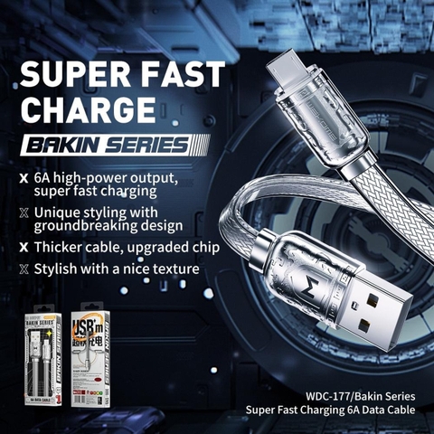 Cáp sạc nhanh 6A Wekome WDC-177a usb ra Type C chính hãng [BH 1 năm]