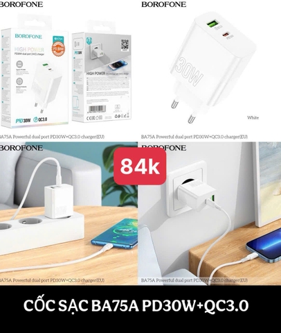 Cóc sạc nhanh PD30W+ qc3.0 BOROFONE BA75A 2 Cổng ( 1 usb a+ 1 type c)