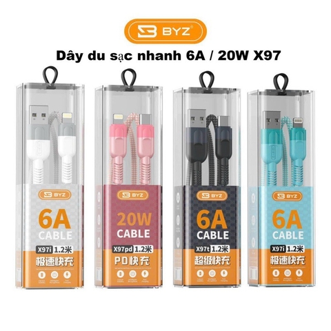 Cáp sạc nhanh 6A BYZ X97T Type C (usb ra Type C, a-c) có bọc chống đứt chính hãng [BH: 6 THÁNG]