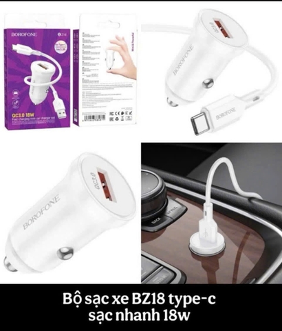 Cốc/ tẩu sạc xe hơi 18W Hoco BZ18 Type C [BH: 1 THÁNG]