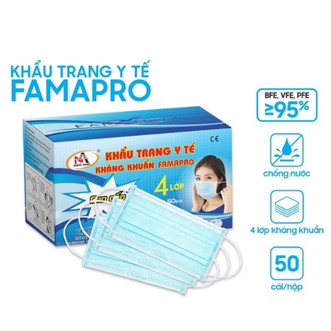 Hộp 50c khẩu trang y tế 4 lớp Fama xanh [BH: None] 1l1