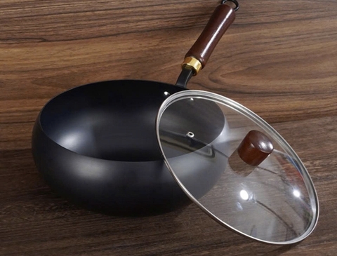 Chảo chống dính tròn 24cm sâu lòng có nắp kính đa năng: chiên, xào, rán, luộc [BH: NONE]