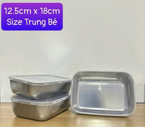Hộp inox đựng đồ tủ lạnh Size Trung bé 12.5cm x 18cm nhà bếp tiện lợi có nắp đậy chắc chắn [BH: NONE]