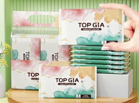 10 gói Khăn ướt mini Top Gia (gói 8 tờ) [BH: None]