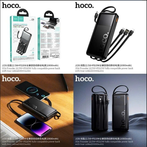 Pin sạc dự phòng HOCO J156 10.000mAh sạc nhanh 22.5W+PD20W pin có LCD báo sạc kèm 4 dây sạc liền pin siêu tiện lợi