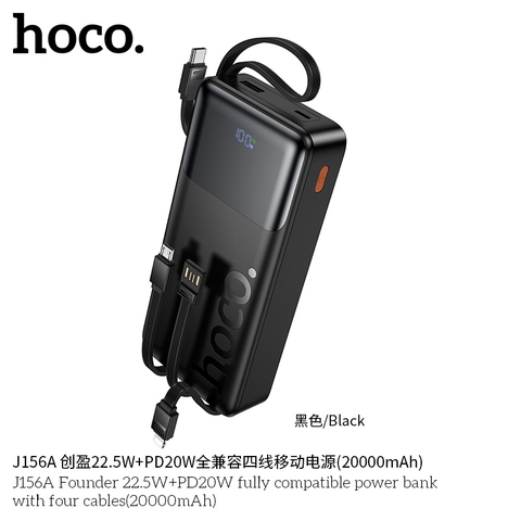 Pin sạc dự phòng HOCO J156A 20.000mAh sạc nhanh 22.5W+PD20W pin có LCD báo sạc kèm 4 dây sạc liền pin siêu tiện lợi