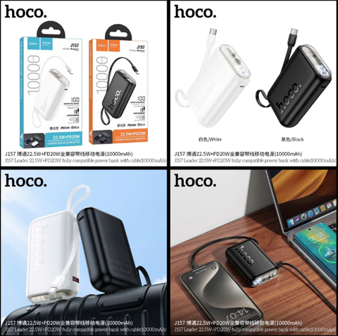 Pin sạc dự phòng HOCO J157 10.000mAh sạc nhanh 22.5w+PD20w pin có màn hình LCD siêu đẹp kèm cáp Type C siêu tiện lợi
