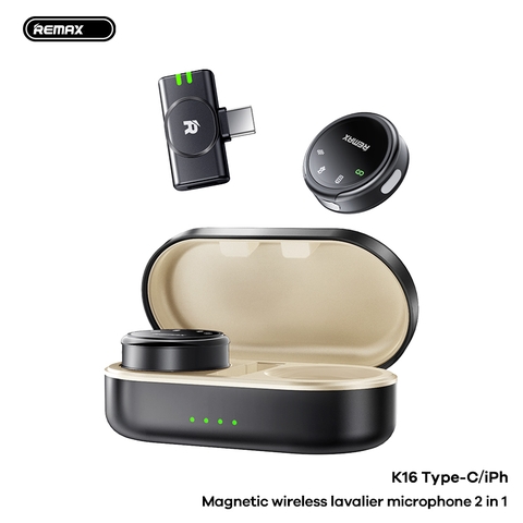 Micro thu âm không dây REMAX K16 Type C 2 micro kèm dock sạc 70mAh/500mAh chính hãng [BH 1 Năm]