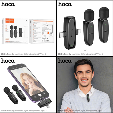 Micro thu âm không dây HOCO L15 2in1 2 cổng TYPEC/ Iphone kèm 2 micro siêu tiện lợi [Bh 1 năm]