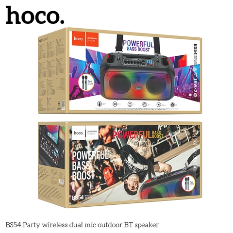 Loa bluetooth karaoke Hoco BS54 có led, dâ đeo chính hãng tặng kèm 2 micro không dây [BH: 1 NĂM]