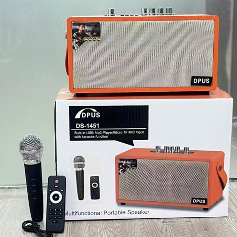 Loa bluetooth karaoke DPUS M1451 mẫu loa để bàn có quai xách kèm 1 micro không dây 1 remote siêu tiện lợi