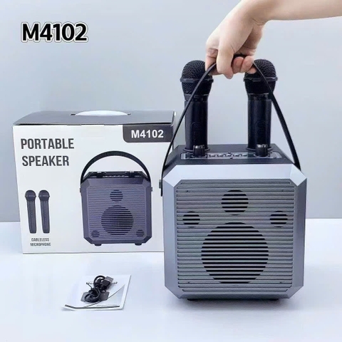 Loa bluetooth karaoke SPEKER M4102 mẫu loa xách tay kèm 2 micro không dây siêu hay