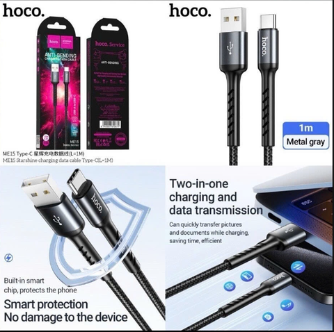 Cáp sạc nhanh 3A HOCO ME15 Usb ra Type C dây dù chính hãng