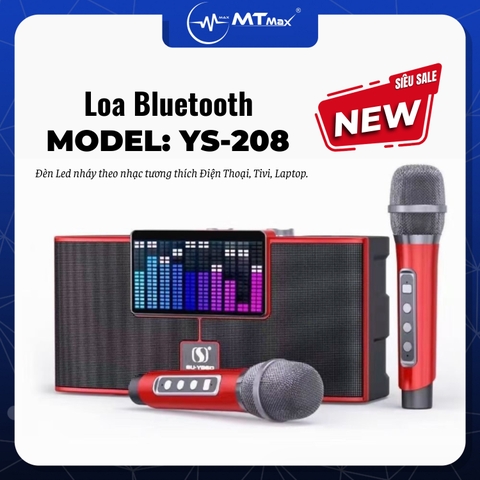 Loa bluetooth karaoke YOSD YS-208 150w kèm 2 micro không dây có đèn led RGB 7 màu siêu đẹp cực hay xách tay chính hãng [BH 6 tháng]