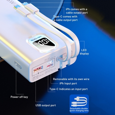 Pin sạc nhanh 22.5w Wekome WP-335 20.000mAh kèm cáp liền pin dự phòng chính hãng QC3.0+PD 22.5W [BH 1 năm]