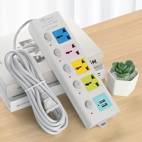 Ổ ĐIỆN B40 dây dài 2m-3m  (4 chấu cắm 3 lỗ+ 2 cổng usb) [BH 1 tuần]