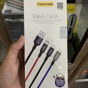 Cáp sạc 3 đầu PISEN sạc nhanh 3.5A dài 1m2 chính hãng