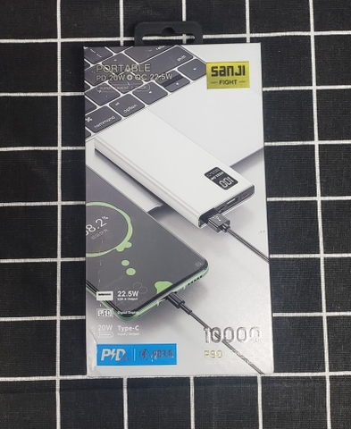 Pin sạc nhanh 22.5w SANJI P90 10.000mAh dự phòng có màn hình chính hãng [Bh 1 Năm]