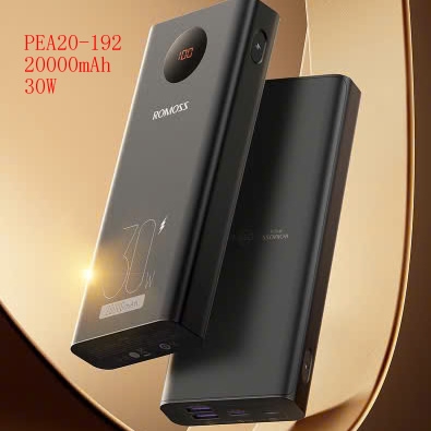 Pin sạc dự phòng ROMOSS PEA20 20000mAh sạc nhanh 30w kèm đèn led hiển thị phần trăm pin siêu đẹp
