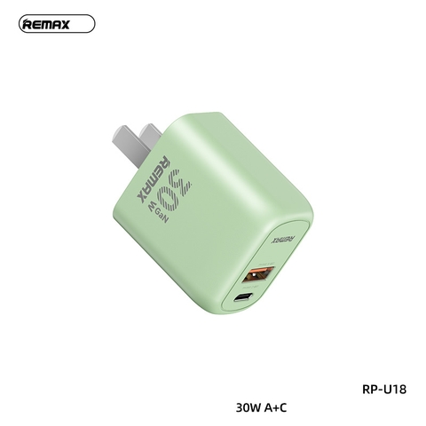 Cóc sạc nhanh 30w REMAX RP-U18 CN GAN (1 cổng type-c vs 1 cổng usb) chính hãng [BH 1 năm]