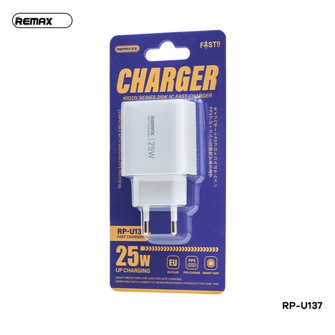 Cóc sạc nhanh 25W Remax U137 EU, 1 cổng Type C chính hãng [BH 1 Năm]