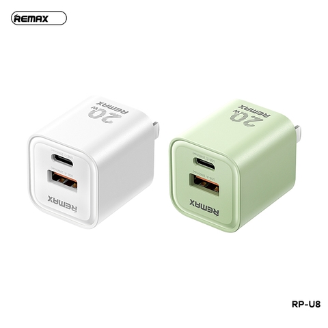 Cóc sạc nhanh 20w REMAX RP-U8 CN GAN (1 cổng type-c vs 1 cổng usb) chính hãng [BH 1 năm]