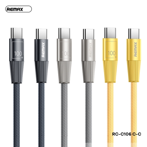 Cáp sạc nhanh 100W REMAX RC-C106 (c-c) 2 đầu Type-C ra TypeC dây dù chính hãng [BH 1 năm]