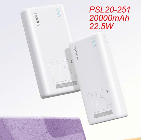 Pin sạc dự phòng ROMOSS PSL20 20000mAh pin sạc nhanh 22.5w có đèn báo sạc siêu đẹp