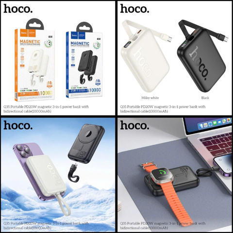 Pin sạc dự phòng HOCO Q35 10.000 sạc nhanh 20W kiêm sạc không dây cho điện thoại, Apple watch, đồng hồ thông minh kèm dây sạc Type C [BH 1 Năm]