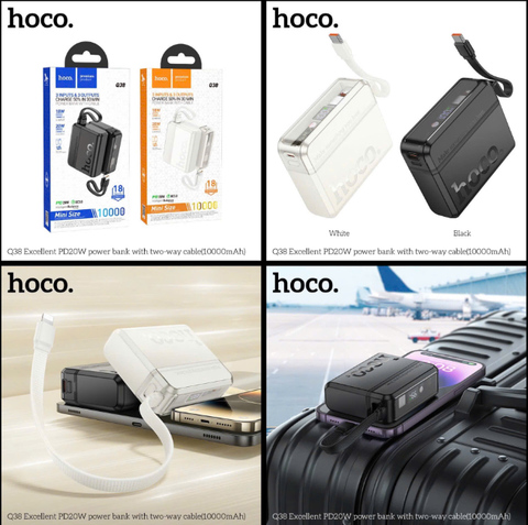 Pin sạc dự phòng HOCO Q38 10.000mAh sạc nhanh 20w pin có màn hình LCD kèm dây cáp siêu tiện lợi