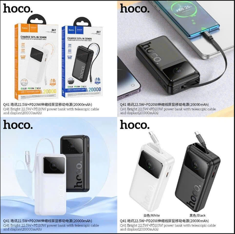 Pin sạc dự phòng HOCO Q41 20.000mAh sạc nhanh 22.5w+PD20W sạc có hiển thị phần trăm pin siêu đẹp kèm dây