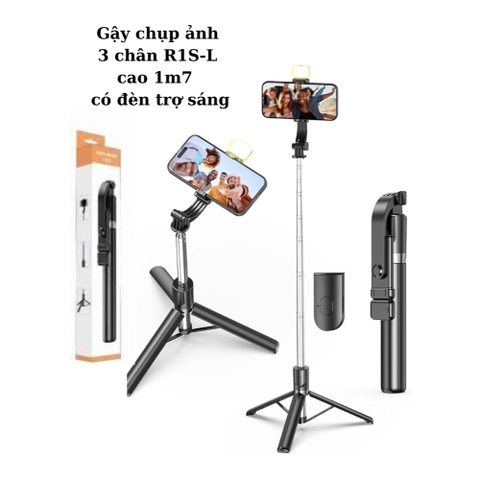 Gậy chụp hình R1S-L kiêm giá đỡ 3 chân có đèn led DÀI 1M7 kèm remote chụp hình siêu tiện lợi