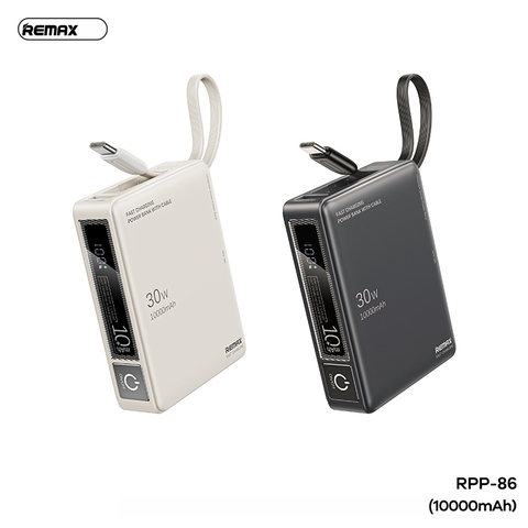 Pin sạc nhanh 30w REMAX RPP-86 10.000mAh dự phòng kèm cáp liền pin chính hãng [BH 1 Năm]