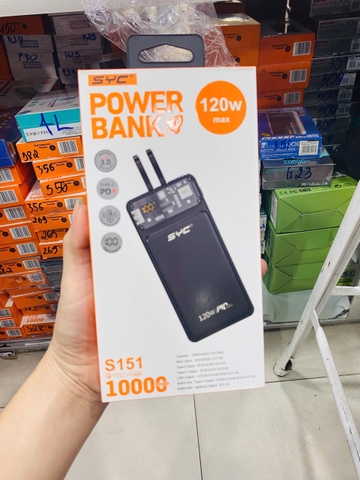 Pin sạc dự phòng sạc nhanh 120W SYC 151, dung lượng 10.000mAh có màn hình hiển thị % pin kèm 2 dây cáp liền thân [BH: 1 Năm]