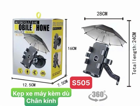 Giá đỡ điện thoại trên xe máy S505 kẹp chân kính kèm dù siêu tiện lợi