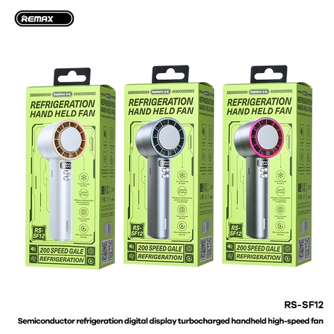 Quạt cầm tay REMAX RS-SF12 quạt cầm tay với pin 3600mAh siêu trâu kèm SÒ LẠNH với 200 cấp độ gió siêu mát [BH 1 Năm]