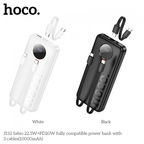 Pin sạc dự phòng Hoco J132 10.000mAh sạc nhanh 22.5w có màn hình LCD kèm 2 cáp liền dây chính hãng [Bh 1 Năm]