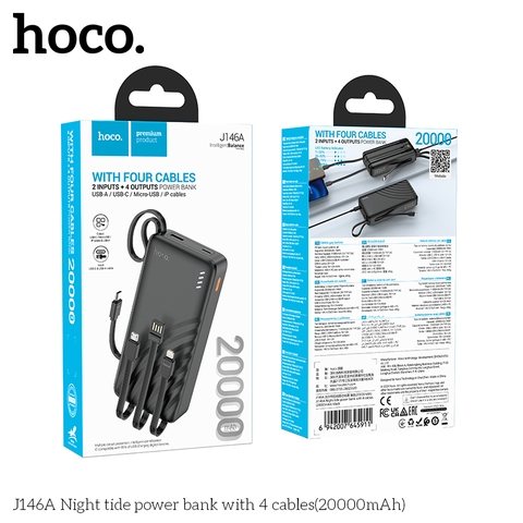 Pin sạc dự phòng HOCO J146A 20.000mAh kèm 4 dây cáp tiện lợi [BH 1 Năm]