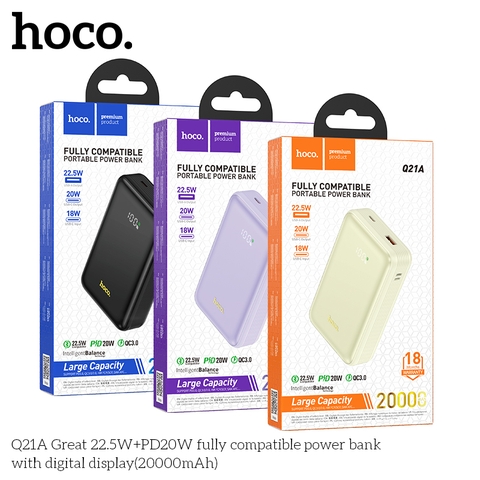 Pin sạc dự phòng sạc nhanh HOCO Q21A 20.000mAh 22.5W+PD20W, có màn hình led chính hãng [BH 1 NĂM]