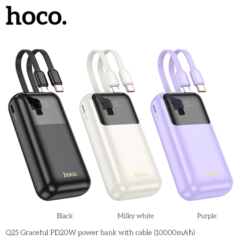 Pin sạc nhanh 20w HOCO Q25 10.000mAh dự phòng PD20W có màn hình KÈM 2 DÂY sạc liền thân chính hãng [BH: 1 NĂM]
