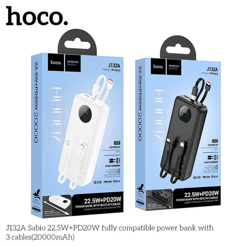 Pin sạc nhanh 22.5w HOCO J132A 20.000mAh dự phòng kèm 3 cáp liền pin có led chính hãng [BH 1 Năm]