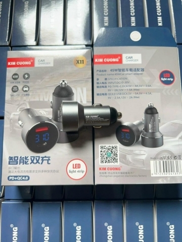 Cóc sạc nhanh 45w tẩu xe hơi Kim Cương X11 PD QC3.0, Có led hiển thị sạc nhanh 2 cổng (1 cổng usb+ 1 cổng Type C)[BH 6 THÁNG]