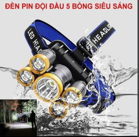 Đèn đội đầu 5 bóng đi phượt, đi rừng, đi đêm siêu sáng LOẠI 2 [BH: 1 tuần] - P208