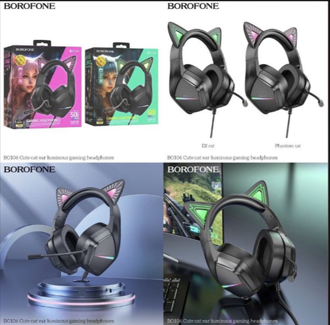 Tai nghe có dây BOROFONE BO106 mẫu chụp tai mèo có mic kèm đèn led siêu đẹp [BH 1 Năm]